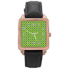 Green Polka Dots Spots Pattern Rose Gold Leather Watch 