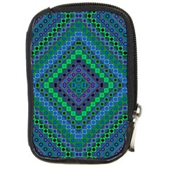 Blue Green Diamond Pattern Compact Camera Leather Case by SpinnyChairDesigns