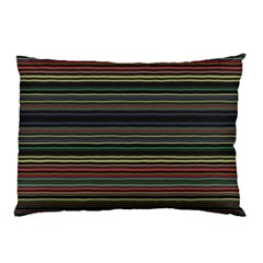 Dark Rust Red And Green Stripes Pattern Pillow Case by SpinnyChairDesigns