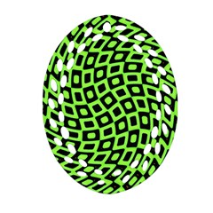 Abstract Black And Green Checkered Pattern Oval Filigree Ornament (two Sides) by SpinnyChairDesigns