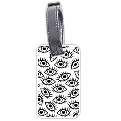 Black And White Cartoon Eyeballs Luggage Tag (one Side) by SpinnyChairDesigns