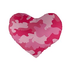 Camo Pink Standard 16  Premium Flano Heart Shape Cushions by MooMoosMumma