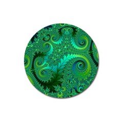 Green Floral Fern Swirls And Spirals Magnet 3  (round) by SpinnyChairDesigns