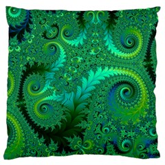 Green Floral Fern Swirls And Spirals Large Cushion Case (one Side) by SpinnyChairDesigns