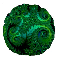 Green Floral Fern Swirls And Spirals Large 18  Premium Round Cushions by SpinnyChairDesigns