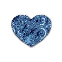 Blue Floral Fern Swirls And Spirals  Heart Coaster (4 Pack)  by SpinnyChairDesigns