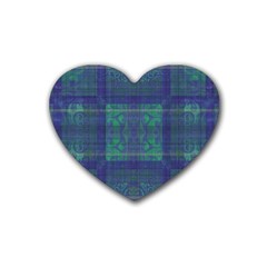 Blue Green Faded Plaid Heart Coaster (4 Pack)  by SpinnyChairDesigns