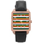 Rainbow Stripes Rose Gold Leather Watch 
