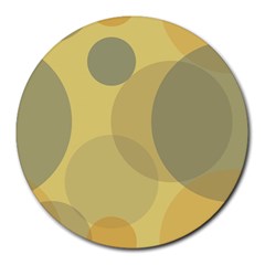 Yellow Grey Large Polka Dots Round Mousepads by SpinnyChairDesigns