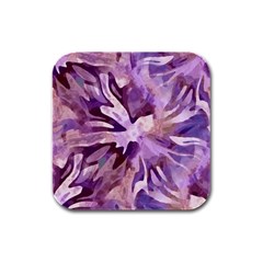 Plum Purple Abstract Floral Pattern Rubber Square Coaster (4 Pack)  by SpinnyChairDesigns