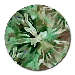 Green Brown Abstract Floral Pattern Round Mousepads by SpinnyChairDesigns