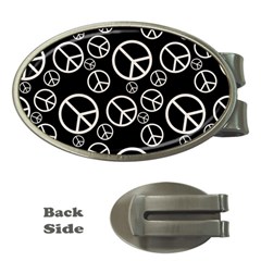 Black And White Peace Symbols Money Clips (oval)  by SpinnyChairDesigns