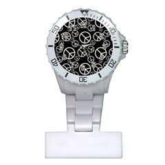 Black And White Peace Symbols Plastic Nurses Watch by SpinnyChairDesigns
