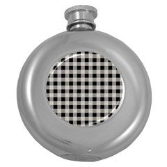 Black And White Buffalo Plaid Round Hip Flask (5 Oz) by SpinnyChairDesigns