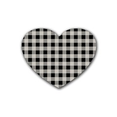 Black And White Buffalo Plaid Heart Coaster (4 Pack)  by SpinnyChairDesigns