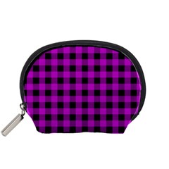 Purple Black Buffalo Plaid Accessory Pouch (small) by SpinnyChairDesigns