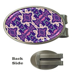 Amethyst And Pink Checkered Stripes Money Clips (oval)  by SpinnyChairDesigns