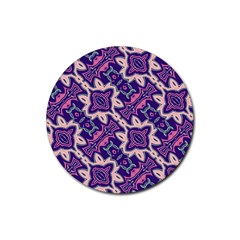 Amethyst And Pink Checkered Stripes Rubber Round Coaster (4 Pack)  by SpinnyChairDesigns