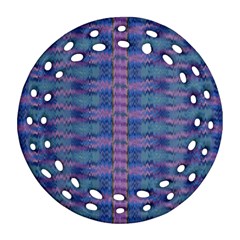 Purple Blue Ikat Stripes Round Filigree Ornament (two Sides) by SpinnyChairDesigns
