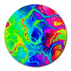 Abstract Art Tie Dye Rainbow Round Mousepads by SpinnyChairDesigns