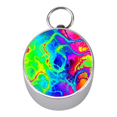 Abstract Art Tie Dye Rainbow Mini Silver Compasses by SpinnyChairDesigns