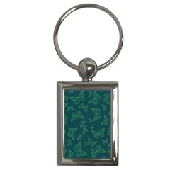Midnight Green Butterflies Pattern Key Chain (rectangle) by SpinnyChairDesigns