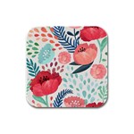 Floral  Rubber Square Coaster (4 pack)  Front