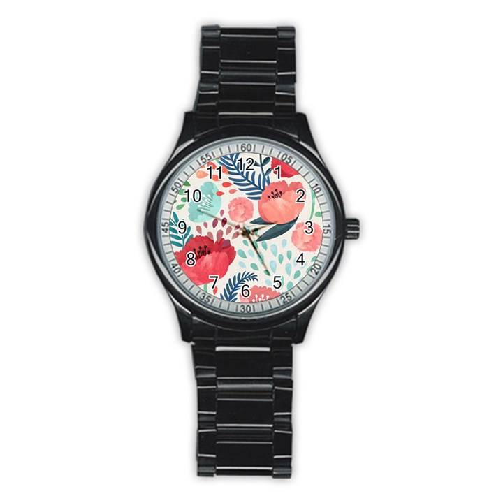 Floral  Stainless Steel Round Watch