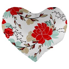 Floral Pattern  Large 19  Premium Heart Shape Cushions by Sobalvarro
