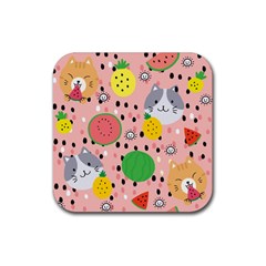 Cats And Fruits  Rubber Coaster (square)  by Sobalvarro