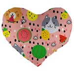 Cats and fruits  Large 19  Premium Heart Shape Cushions Front