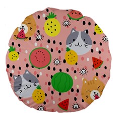 Cats And Fruits  Large 18  Premium Flano Round Cushions by Sobalvarro