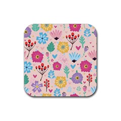 Tekstura-fon-tsvety-berries-flowers-pattern-seamless Rubber Square Coaster (4 Pack)  by Sobalvarro