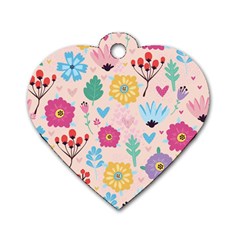 Tekstura-fon-tsvety-berries-flowers-pattern-seamless Dog Tag Heart (two Sides) by Sobalvarro