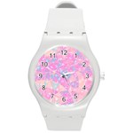 Pink Blue Peach Color Mosaic Round Plastic Sport Watch (M) Front
