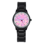 Pink Blue Peach Color Mosaic Stainless Steel Round Watch