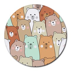 Colorful-baby-bear-cartoon-seamless-pattern Round Mousepads by Sobalvarro