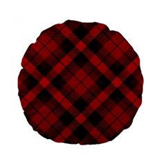 Red And Black Plaid Stripes Standard 15  Premium Round Cushions by SpinnyChairDesigns