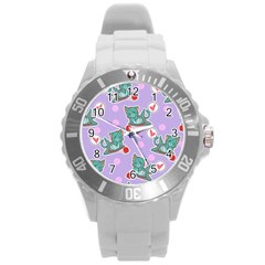 Playing Cats Round Plastic Sport Watch (l) by Sobalvarro