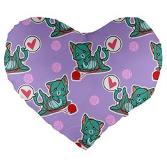 Playing Cats Large 19  Premium Heart Shape Cushions by Sobalvarro