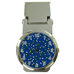White Yellow Stars On Blue Color Money Clip Watches by SpinnyChairDesigns