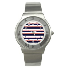Red With Blue Stripes Stainless Steel Watch by tmsartbazaar