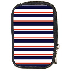 Red With Blue Stripes Compact Camera Leather Case by tmsartbazaar