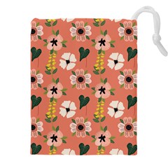 Flower Pink Brown Pattern Floral Drawstring Pouch (5xl) by Alisyart