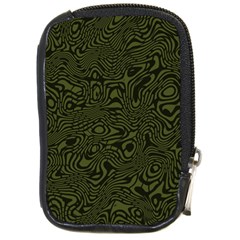 Army Green And Black Stripe Camo Compact Camera Leather Case by SpinnyChairDesigns