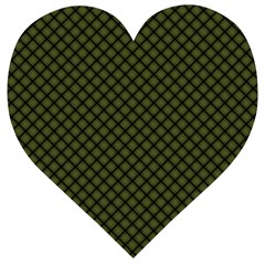 Army Green And Black Plaid Wooden Puzzle Heart by SpinnyChairDesigns