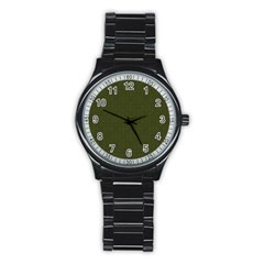 Army Green Color Polka Dots Stainless Steel Round Watch by SpinnyChairDesigns