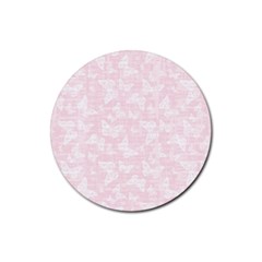 Ballet Pink White Color Butterflies Batik  Rubber Round Coaster (4 Pack)  by SpinnyChairDesigns