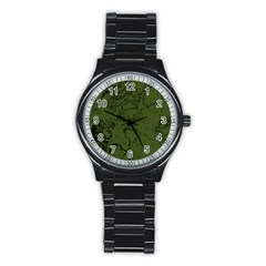 Amy Green Color Grunge Stainless Steel Round Watch by SpinnyChairDesigns