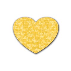 Saffron Yellow Butterflies Batik Heart Coaster (4 Pack)  by SpinnyChairDesigns